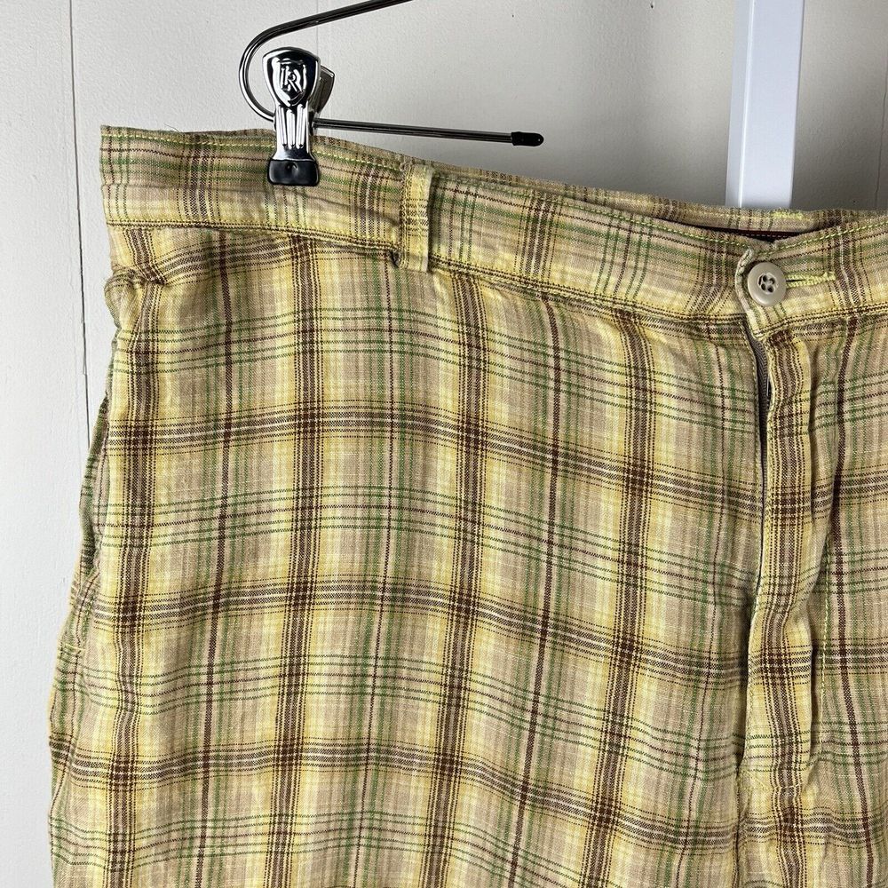 Tommy Bahama Mens Shorts 100% Linen Gold Brown Green‎ Plaid 11" Inseam Size 42